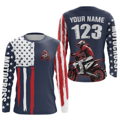 Maxcorners American Flag Motocross Jersey Custom for Kid Men Women Patriotic Dirt Bike Shirt LM2809