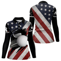 Maxcorners Retro Custom American Flag Golf Polo Shirt For Women Patriotic US Golf Polo Shirts