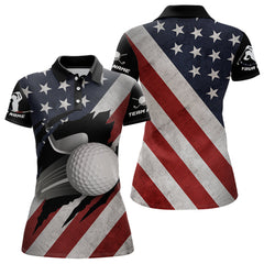 Maxcorners Retro Custom American Flag Golf Polo Shirt For Women Patriotic US Golf Polo Shirts