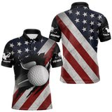 Maxcorners Retro Custom American Flag Golf Polo Shirt For Men Patriotic US Golf Polo Shirts