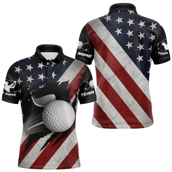 Maxcorners Retro Custom American Flag Golf Polo Shirt For Men Patriotic US Golf Polo Shirts