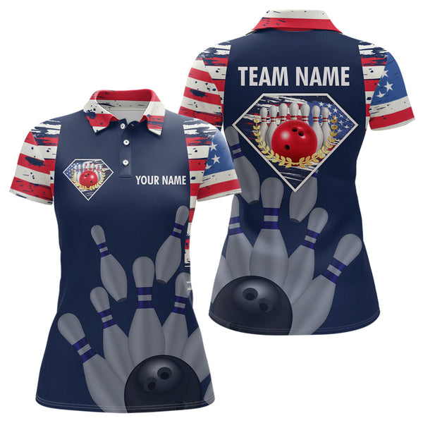 Maxcorners Custom Patriotic Bowling Shirts for Women Men American Flag Bowling Shirt for Team