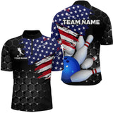 Maxcorners American Flag Bowling Shirts for Men Women Patriotic Bowling Jersey Polo&1/4 Zip Shirt LM133