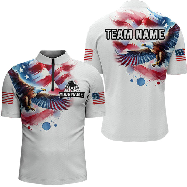 Maxcorners Patriotic Eagle Bowling Shirts American Flag Bowling Polo & 1/4 Shirt for Men Women LM133