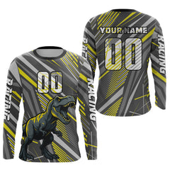 Maxcorners Dinosaur Motocross Jersey Yellow&Grey Dirt Bike Jersey for Men Kid Women Upf30+ LM2809