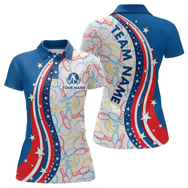 Maxcorners Patriotic Bowling Shirt for Men Women Team Custom Bowling Polo Shirt & 1/4 Zip Shirts LM1008