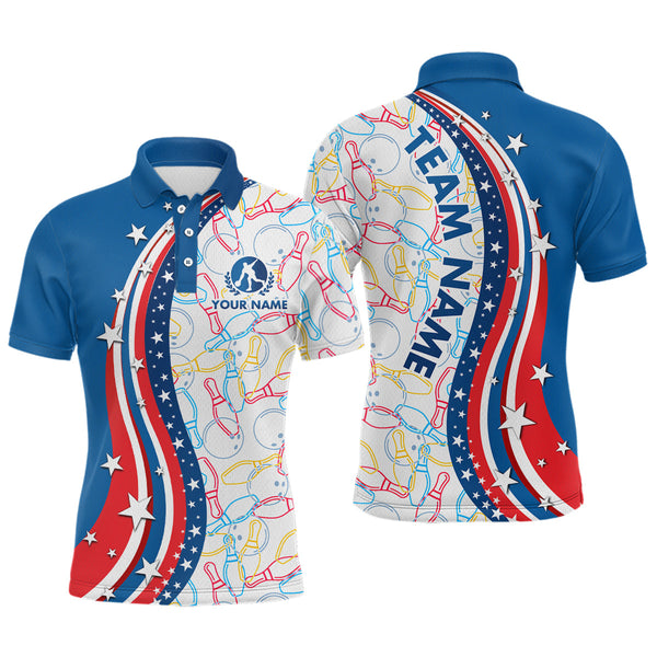 Maxcorners Patriotic Bowling Shirt for Men Women Team Custom Bowling Polo Shirt & 1/4 Zip Shirts LM1008