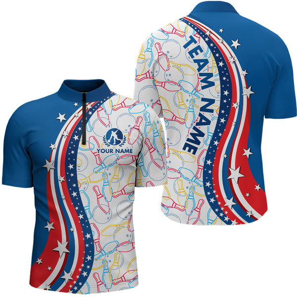 Maxcorners Patriotic Bowling Shirt for Men Women Team Custom Bowling Polo Shirt & 1/4 Zip Shirts LM1008