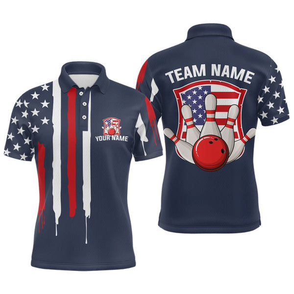 Maxcorners American Flag Bowling Shirt Patriotic Bowling Jersey for Men Women Bowling Polo&1/4 Zip