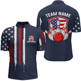 Maxcorners American Flag Bowling Shirt Patriotic Bowling Jersey for Men Women Bowling Polo&1/4 Zip