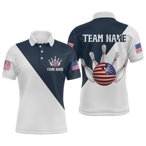 Maxcorners American Bowling Shirts Blue Bowling Jersey for Men Women Patriotic Bowling Jersey