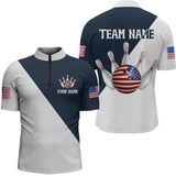 Maxcorners American Bowling Shirts Blue Bowling Jersey for Men Women Patriotic Bowling Jersey