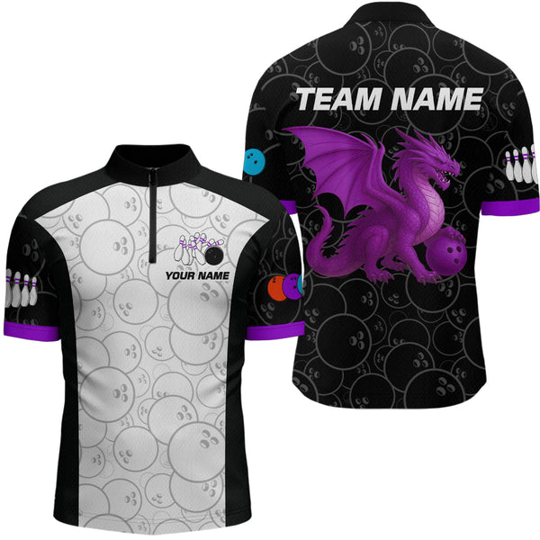 Maxcorners Custom Purple Dragon Bowling Shirts for Men Women Team Bowling Polo & Quarter Zip