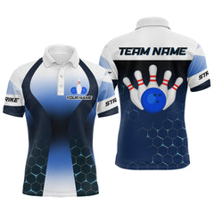 Maxcorners White and Blue Bowling Shirts for Men Women Team Custom Bowling Polo & Quarter Zip LM1708