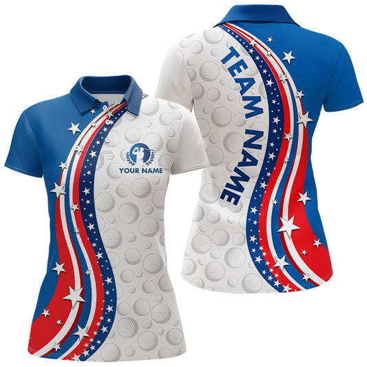 Maxcorners Patriotic American Golf Polo Shirt for Men Women Custom Golf Shirts Blue Golf Apparel LM2007