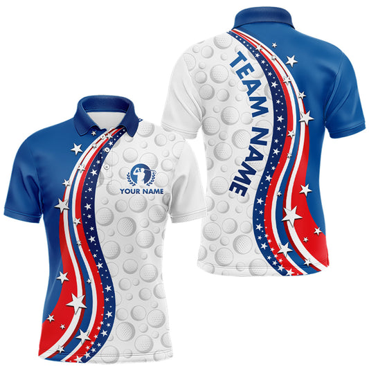 Maxcorners Patriotic American Golf Polo Shirt for Men Women Custom Golf Shirts Blue Golf Apparel LM2007