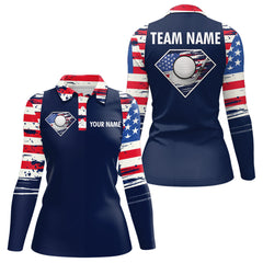 Maxcorners Diamond Vector Patriotic Golf Polo Shirt Custom American Flag Golf Polo Women US Golf Shirt