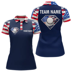 Maxcorners Diamond Vector Patriotic Golf Polo Shirt Custom American Flag Golf Polo Women US Golf Shirt