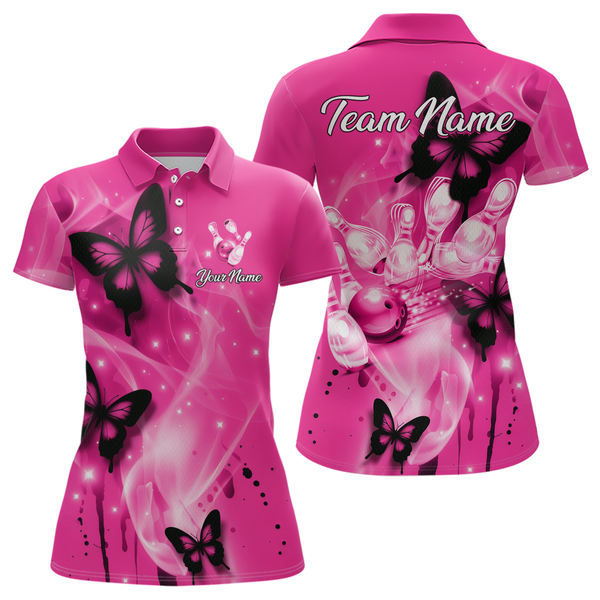 Maxcorners Custom Pink Butterflies Bowling Shirts for Men Women Team MT2108