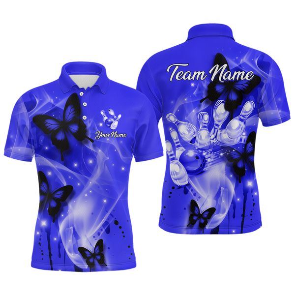 Maxcorners Custom Navy Blue Butterflies Bowling Shirts for Men Women Team MT2108