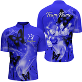 Maxcorners Custom Navy Blue Butterflies Bowling Shirts for Men Women Team MT2108