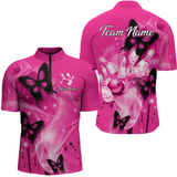 Maxcorners Custom Pink Butterflies Bowling Shirts for Men Women Team MT2108