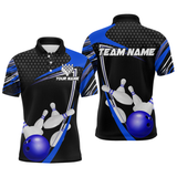 Maxcorners Blue Bowling Shirts for Men and Women Bowling Shirt Team Bowling Polo & 1/4 Zip Shirt