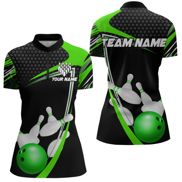 Maxcorners Green Bowling Shirts for Men and Women Bowling Shirt Team Bowling Polo & 1/4 Zip Shirt