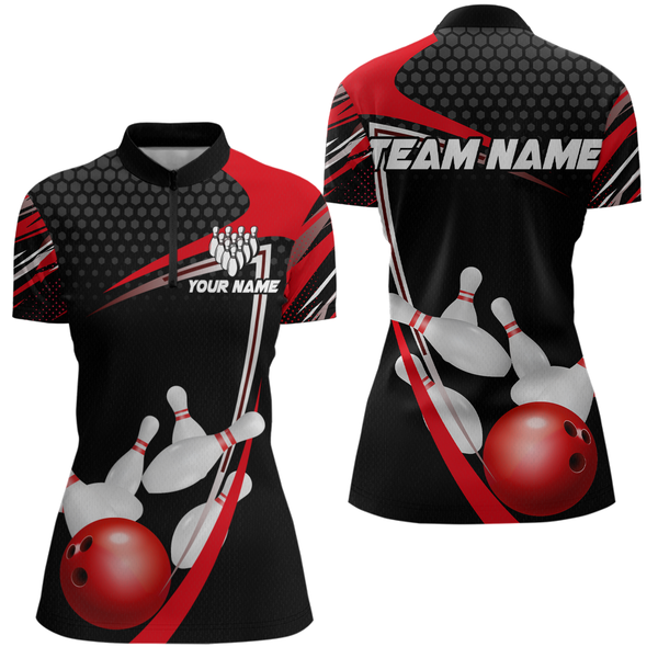 Maxcorners Red Bowling Shirts for Men and Women Bowling Shirt Team Bowling Polo & 1/4 Zip Shirt