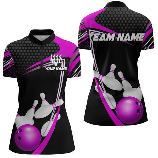 Maxcorners Purple Bowling Shirts for Men and Women Bowling Shirt Team Bowling Polo & 1/4 Zip Shirt