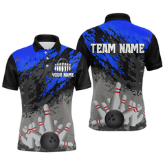 Maxcorners Custom Blue Bowling Shirt forMen Women Team Bowling Jersey Bowling Polo & 1/4 Zip
