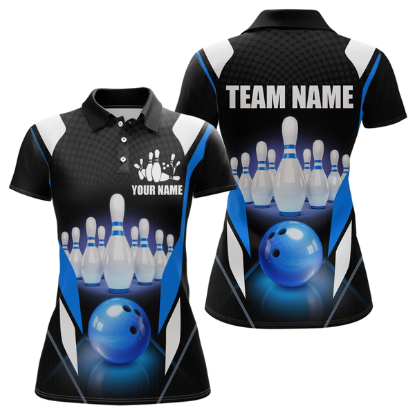 Maxcorners Blue Bowling Shirt for Men and Women Bowling Jersey with Team Bowling Polo & 1/4 Zip