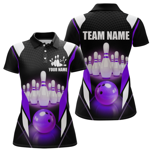 Maxcorners Purple Bowling Shirt for Men and Women Bowling Jersey with Team Bowling Polo & 1/4 Zip