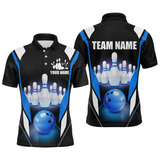 Maxcorners Blue Bowling Shirt for Men and Women Bowling Jersey with Team Bowling Polo & 1/4 Zip