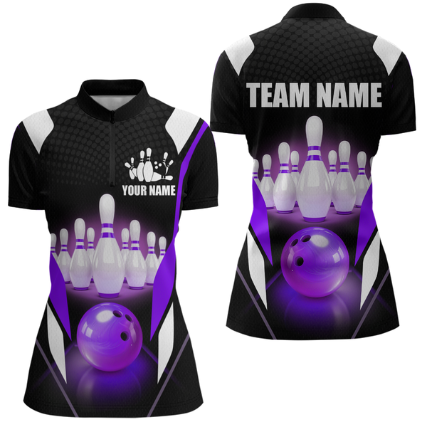 Maxcorners Purple Bowling Shirt for Men and Women Bowling Jersey with Team Bowling Polo & 1/4 Zip