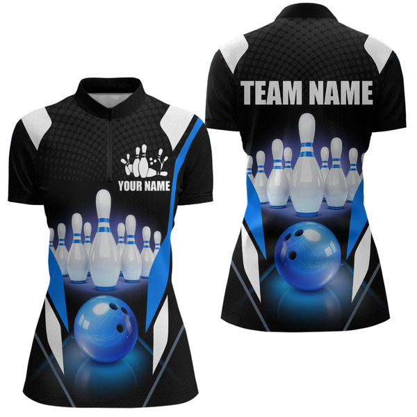 Maxcorners Blue Bowling Shirt for Men and Women Bowling Jersey with Team Bowling Polo & 1/4 Zip