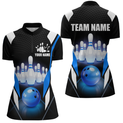 Maxcorners Blue Bowling Shirt for Men and Women Bowling Jersey with Team Bowling Polo & 1/4 Zip