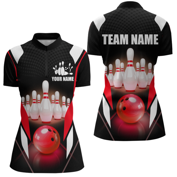 Maxcorners Red Bowling Shirt for Men and Women Bowling Jersey with Team Bowling Polo & 1/4 Zip