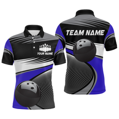 Maxcorners Black&Blue Bowling Shirt for Men Women Team Custom Bowling Polo & 1/4 Zip Shirt TU0506
