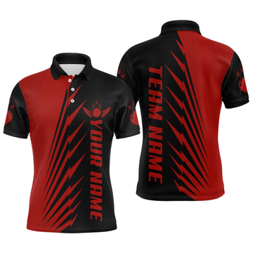 Maxcorners Custom Red Bowling Shirts for Men Women Team Bowling Polo & 1/4 Zip Shirt