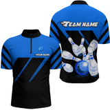 Maxcorners Blue Bowling Shirt Custom Bowling Jersey For Men Women Bowling Polo&1/4 Zip Shirts LM123