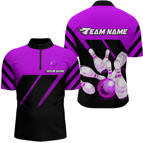 Maxcorners Purple Bowling Shirt Custom Bowling Jersey For Men Women Bowling Polo&1/4 Zip Shirts LM123