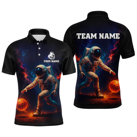 Maxcorners Custom Astronaut Bowling Shirts for Women Men Team Galaxy Bowling Polo and 1/4 Zip TU1410