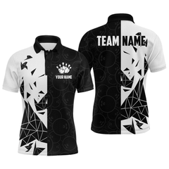 Maxcorners Black & White Bowling Shirts for Women Men Custom Team Bowling Polo&1/4 Zip Shirt