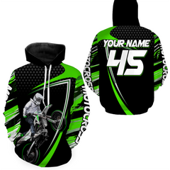 Maxcorners Green Motocross Racing Hoodie Jersey For Men Women Motorcycle Dirt Bike Hoodie Zip LM2809