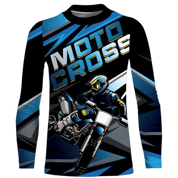 Maxcorners Blue Motocross Jersey Upf30+ Dirt Bike Youth Motocross Riding Shirt Men Women Kid MT2809