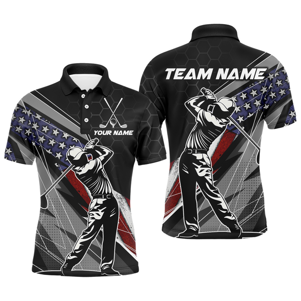 Maxcorners Hexagon Custom American Flag Golf Polo Shirt For Men Golf Polo US Shirt Patriotic