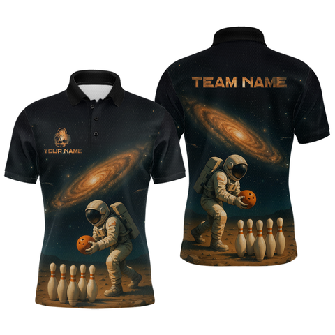 Maxcorners Astronaut Bowling Shirts for Men Women Team Custom Bowling Polo and Quarter Zip MT1408