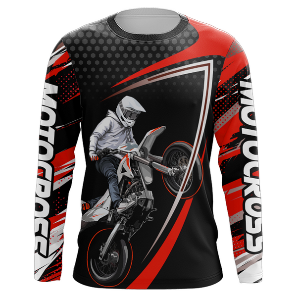 Maxcorners Motocross Racing Jersey Red Upf30+ MX Racing Dirt Bike Jersey Kid Men Motorcycle MT2809