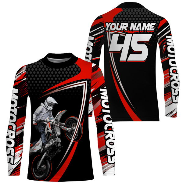 Maxcorners Motocross Racing Jersey Red Upf30+ MX Racing Dirt Bike Jersey Kid Men Motorcycle MT2809